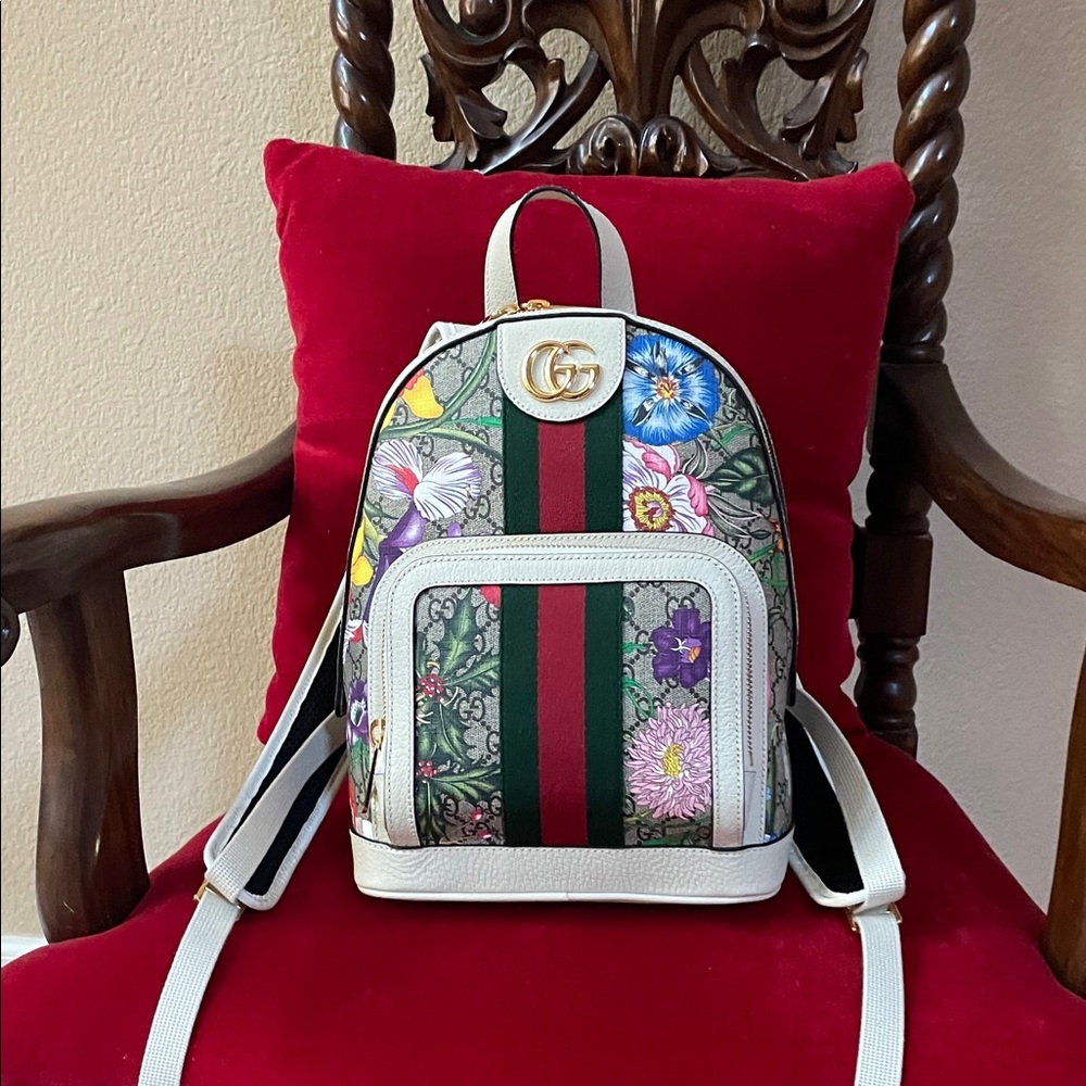 Brand new Gucci Floral Canvas Backpack with White Accents